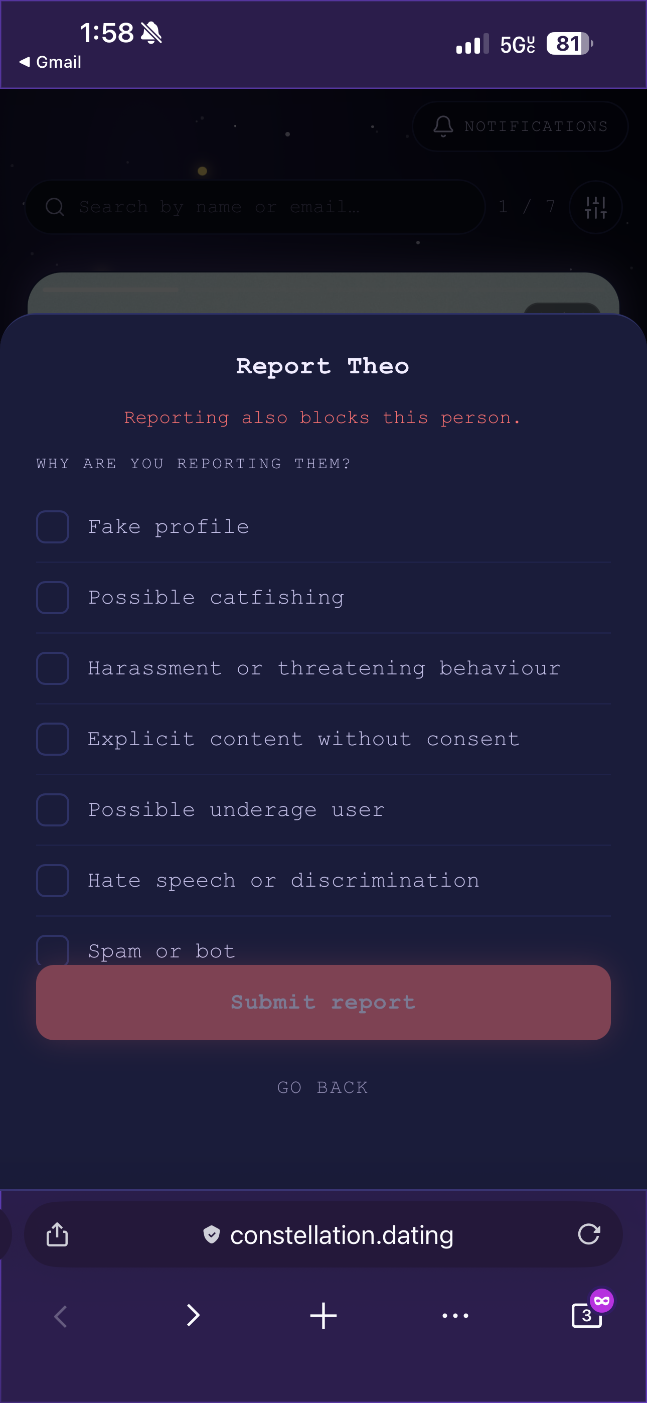 SCREENSHOT: block and report UI