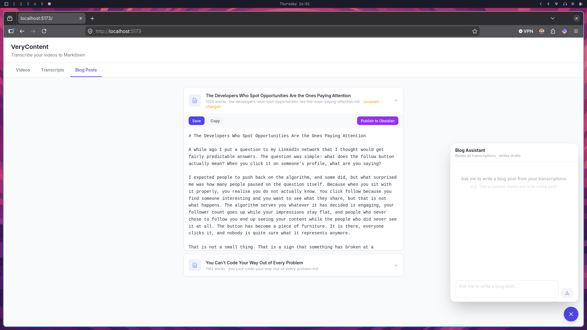 image of the chat and blog post interface